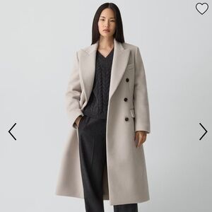 Theory Double-Breasted Peacoat in Plush Melton “Alabaster” beige $895 Sz Small